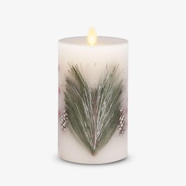 Luminara Flameless LED Candle Pine Berries Pinecone Embedded Real Wax Moving Flame Pillar Unscented with Recessed Edge, Remote Ready, Timer (3.5 x 6.5 inch)