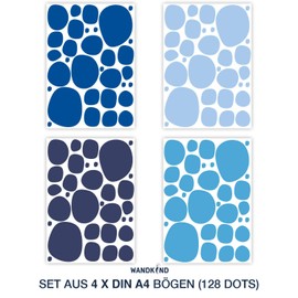 Polka Dots Wall Stickers, Pack of 128, Round & Hand-Drawn Dots, Confetti Stickers, Nursery Stickers, Irregular Dots Wall Stickers, Children's Room, Four Colours (Ocean)