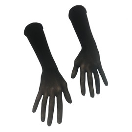 Unicorns Poop Glitter Nude Illusion Second Skin Sheer Seamless Stretch Gloves with Elastic Top Seam in Beige, Tan, Brown; Over Elbow; Women and Men (Black)