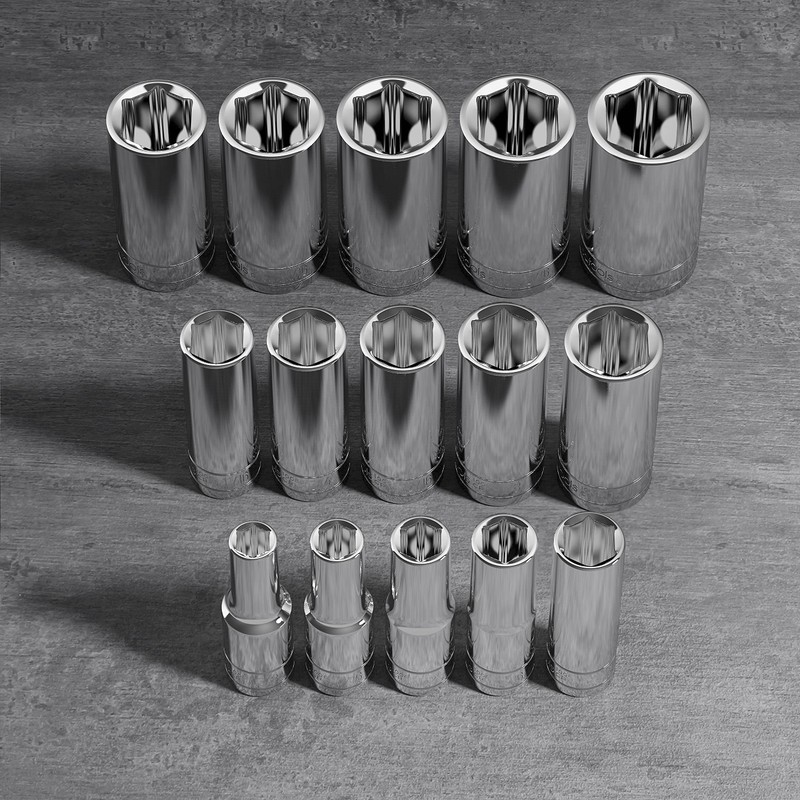 Olsa Tools SAE Deep Socket Set - 1/2-Inch Drive, 18pc