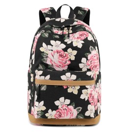 forestfish Laptop Backpacks With USB Charging Port, Large Capacity Lightweight Floral Printed College Bookbag Casual Daypack (Flower-Black)