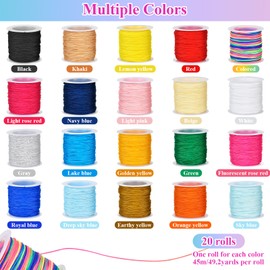 Akamino 1000 Yards Nylon Bracelet String, 20 Colors 0.8mm Chinese Knotting Cord Nylon Beading String Thread for Kumihimo, Friendship Bracelets, Necklaces, Macrame Craft, Wind Chime