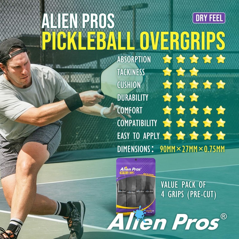 ALIEN PROS Pickleball Overgrip (4-Pack) with Ridges for better Grip