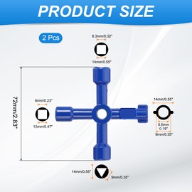 PATIKIL 4-Way Multi-Functional Utility Key, 2 Pack Universal Cross Key Stopcock Key 4 in 1 Triangle Square Key for Electric Water Gas Meter Cabinet Cupboard Plumbing, Blue