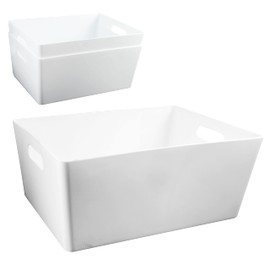 3 x Organiser Boxes, 15 cm High, White, 35 x 26 x 15 cm, 11.5 Litres, DIN A4, Organiser Basket, Drawer Organiser Box, Organiser System, Plastic Storage, Bathroom Basket, Cupboard, Desk
