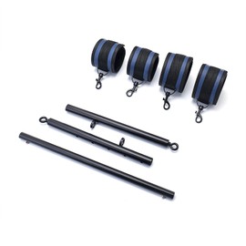 Heavy Duty Stainless Steel Expandable Black Spreader Bar with 4pcs PU Blue Adjustable Straps, Sports Aid Training Fitness Gear Pilates Aid Kit,Home Indoor Sports Yoga Set