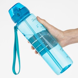 GOPPUS Water Bottle,Clear Water Bottles with Straw,32oz Sports Bottle With Time Markers-BPA-Free Tritan Wide Mouth Bottle Leakproof Motivational wate bottles for Gym,Hiking,School or Office(1 Bottle)