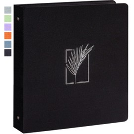 Vienrose 3 Ring Binder, 1 inch Round Rings Durable Linen Binder fit 8.5 x 11in Paper, with Leaf Printed for School, Office and Home, Black