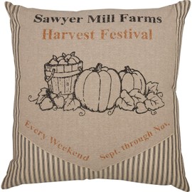 VHC Brands Sawyer Mill Charcoal Farmhouse Fall Holiday Pillow- 18x18, Harvest Festival