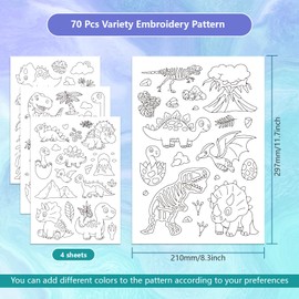 GLOBLELAND 4 Sheets Dinosaur Pattern Water Soluble Hand Sewing Stabilizers Dragon Stick and Stitch Embroidery Designs Paper for Fabric Embroidery Stitch Practice Embroidery Patterns Transfers