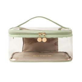 Large Clear Makeup Bag Big Travel Cosmetic Bag On-The-go Toiletry Bag with Handle Transparent Toiletries Bags Pouch for Purse Orangizer for Daily Essentials Green
