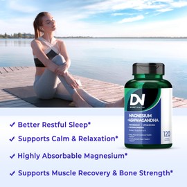 Divinity Nutra Magnesium Ashwagandha Supplement, Calming Magnesium Glycinate & Malate Vitamin B6 for Muscles Bone Health Support Muscle Recovery, Calm & Relaxation 468mg 120 ct (2 Month Supply)