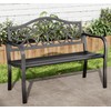 MFSTUDIO 43.7 Inches Outdoor Garden Bench, Cast Iron Metal Frame