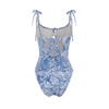 BERLOOK Women's Retro Floral Drawstring Ruched One-Piece Swimsuit Monokini Blue