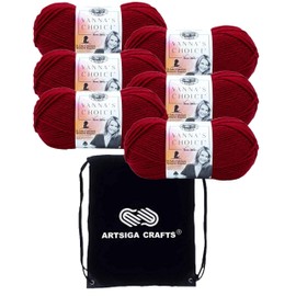 Lion Brand Vanna's Choice Cranberry 860-180 (6-Skeins - Same Dye Lot) Worsted Medium #4 Acrylic Yarn for Crocheting and Knitting with Project Bag