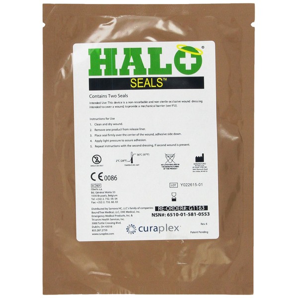 Halo Chest Seal High Performance Occlusive Dressing for Trauma Wounds, 2 Count