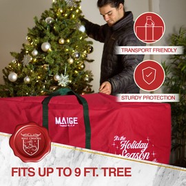 Maige Christmas Tree Storage Bag | Fits up to 9ft Tree | Holds over 150lbs | Made from 600D Polyseter | Reinforced Handles & Dual Zipper - Waterproof Material Protects from Dust, Moisture & Insect