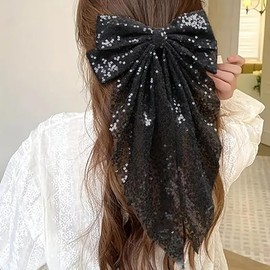3PCS Big Bowknot Hair Clips Large Sequin Hair Bows Glitter Clips Soft Bowknot with long Tail Hair Bows Clips for Women and Girls Hair Accessories (3Color, One size)