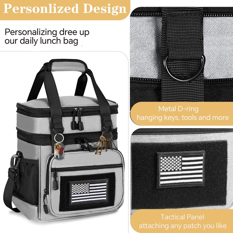 GLENKEY Double Deck Insulated Lunch Box, Expandable Large Lunch Bag