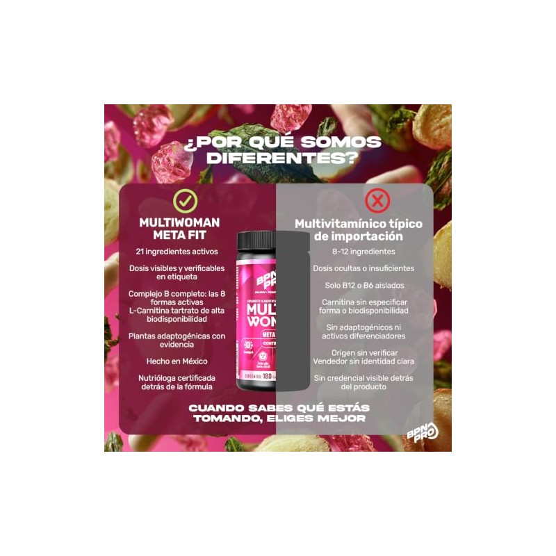 Multivitaminico Mujer 180 Cápsulas Vitaminas Colágeno Curcuma Pimienta Negra Vinagre