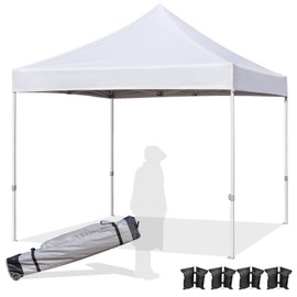Easy 10x10 Pop Up Canopy Tent with Peak Tensioner, Heavy Duty for Commercial Use, Industry-Leading 3000mm Waterproof, 500D Silver Coated Top, Wheeled Bag, 4 Sandbags, Stakes & Ropes, White