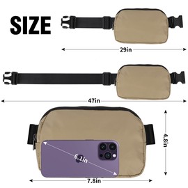Seadamoo Mini Khaki Fanny Pack Crossbody Bags for Women and Men, Waterproof Belt Bag with Adjustable Strap for Traveling Running Hiking Cycling.