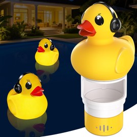 KingSom 2025 Upgraded Pool Chlorine Floater, Duck chlorine Floaters with Light, Solar Chlorine Floaters w/Adjustable Flow, Large Capacity Floating chlorines Dispenser for Pools,pool Chlorinator,Yellow