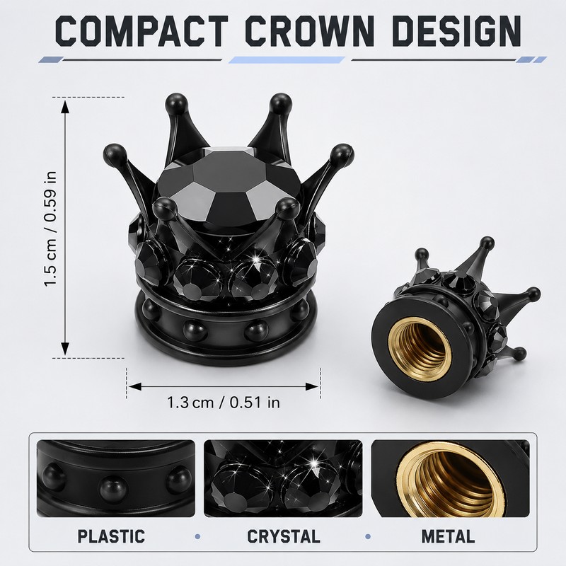 4-Piece Crown Rhinestone Tire Valve Stem Caps