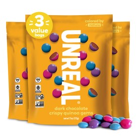 UNREAL Dark Chocolate Quinoa Gems (3 Value Size Bags) | Vegan, Colors from Nature | Fair Trade, Non-GMO | Gluten Free, No Sugar Alcohols or Soy | 11oz each