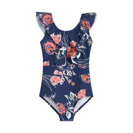 Kanu Surf Girls' Gianna Beach Sport Ruffle One Piece Swimsuit, Reese Navy, 12