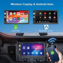 7'' Wireless Works with Apple Carplay Double Din Car Stereo,FM Car Radio,Car Bluetooth,IPS 1024 * 600 Touchscreen, Car Backup Camera, Steering Wheel Controls, Car Navigation,Type-c,USB,TF
