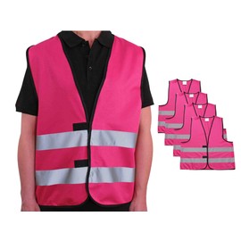 4business Pack of 4 Signal Vest Magenta for Adults Sizes S - 3XL Polyester Washable Safety Vest Set of 4, magenta