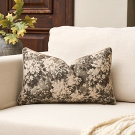Yangest Neutral Floral Pillow Cover 12 x 20 Inches, Vintage Chenille Rectangle Throw Pillow Cover Soft Decorative Farmhouse Accent Couch Pillow Cover for Living Room Bedroom, Grey