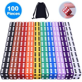AUSTOR 100 Pieces Game Dice Set 10 Colors Square Corner Dice with Storage Bag, Play Games Like Tenzi, Farkle, Yahtzee, Bunco or Teaching Math