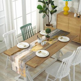 Hanrunsi Linen Table Runner Retro Oil Painting Pattern Tablecloth Yellow and Grey Table Decorative Cloth for Kitchen, Coffee Table, Holiday Parties, Wedding, Events Dinner, Home Decor 33 cm x 183 cm