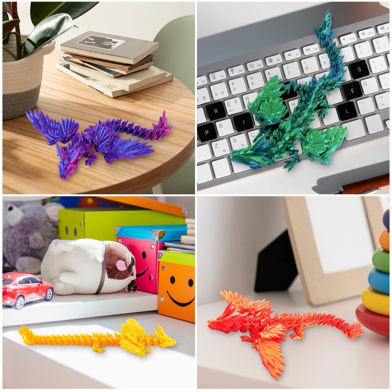 TAIHOBO 4PCS 3D Printed Dragon Toys, 3D Dragon Fidget Toy,