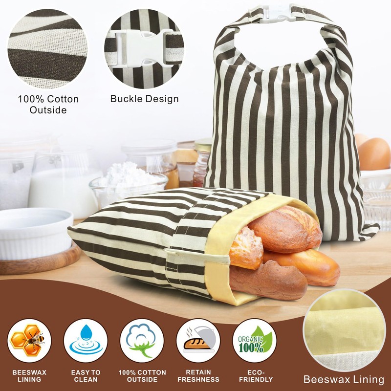 Mosucoirl Beeswax Bread Bags 2 Pack, Reusable Bread Storage Boxes