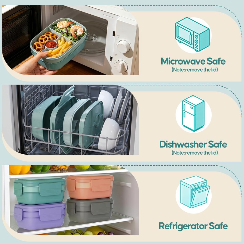 Adults Bento Lunch Box Set with Lunch Bag, 3-Tier Stackable
