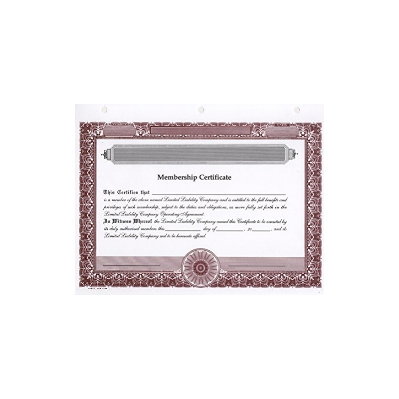 HUBCO LLC Membership Certificates, Blank, Burgundy, 15-Pack