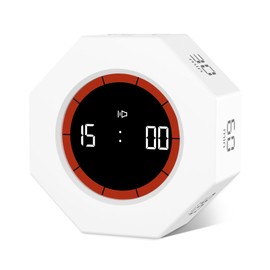 GuDoQi Digital Productivity Timer, Octagon Rotating Pomodoro Timers with Gravity-sensor, 1-3-5-15-30-60-90 Min Countdown, Portable Adjustable Sound Alert Multi Desk Timer or Study Task, Kitchen, White