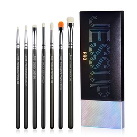 Jessup Brush Eyeshadow Brush Set 7-Piece Eye Brush Set Professional Eye Makeup Brush High Quality Eye Make Up Brush Set Smoky Blending Shader Precision Crease Black Silver T334