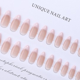 30pcs Ombre False Nails Almond - Medium Stiletto Press on Nails French Tip - Nude White Stick on nails - Natural Fake Nails with Glue - Summer Nails Glue on Full Cover Long Lasting