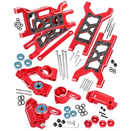 RcarmumbWow RC Upgrades Part for 1/10 Slash 2WD,Slash 2WD VXL,Alloy Aluminum Front Rear Suspension Arms,Front Steering Block,Rear Stub Axle Carriers,Left Right Caster Blocks,Red