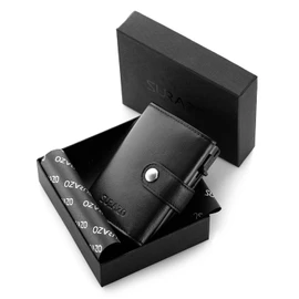 SURAZO® Genuine Leather Credit Card Case with Coin Compartment, Slim Wallet with Card Slots, Pop-Up Card Case, RFID NFC Protection, Mini Leather Card Case, Wallet, Small Card Holder for Men and Women