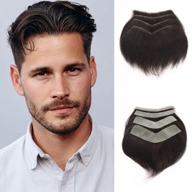 Lavishairs 0.06mm Full PU Frontal Hairpiece For Men Toupee Natural Hairline Forehead Hair Piece Patch Invisible Seamless Ultra Thin Skin PU Human Hair Toppers Replacement Black/Brown Color