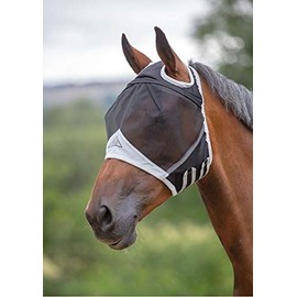 Shires Fine Mesh Fly Mask with Ear Holes Black Pony