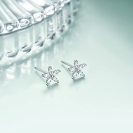 Rnivida 925 Sterling Silver Small Flower Stud Earrings for Women, Tiny Cubic Zirconia Flower Earring for Sensitive Ears