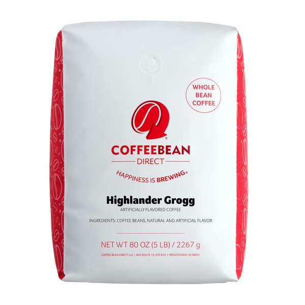 Coffee Bean Direct Highlander Grogg Flavored, Whole Bean Coffee, 5-Pound Bag