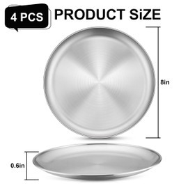 Homikit Stainless Steel Kids Plates Set of 4, 8 Inch 304 Metal Dinner Plates for Kids Toddler Children, 4-Piece 18/8 Non Toxic Dinner Dishes Set for Serving Camping, Dishwasher Safe & Reusable