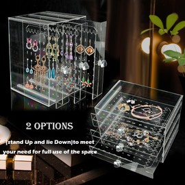Discoball Acrylic Earrings Holder 3 Panels Acrylic Earrings Organiser Dustproof Jewellery Organiser Drawer, Earring Stands for Jewellery Hanging Up to 80 Pairs